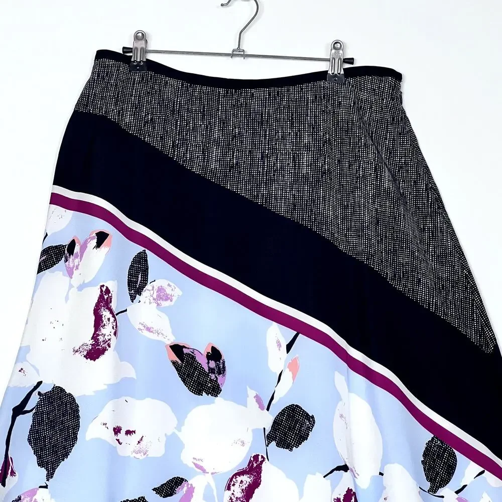 DKNY Floral Printed Asymmetrical Midi Skirt Womens 10